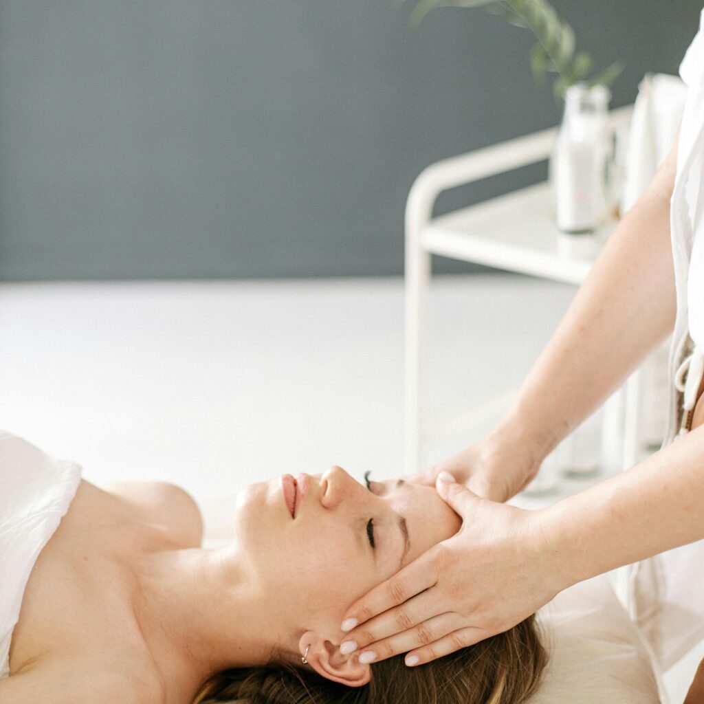 Calm and rejuvenating head massage therapy session with a relaxing ambiance.